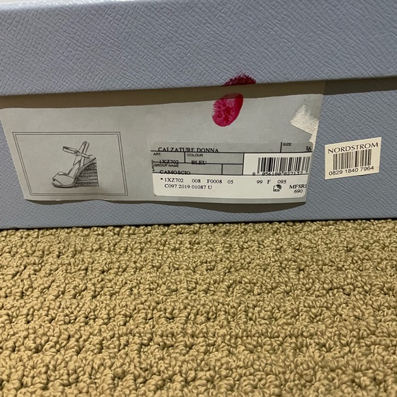 Prada Raffia 95mm Peep-Toe Wedge Navy Blue - Picture 6 of 6